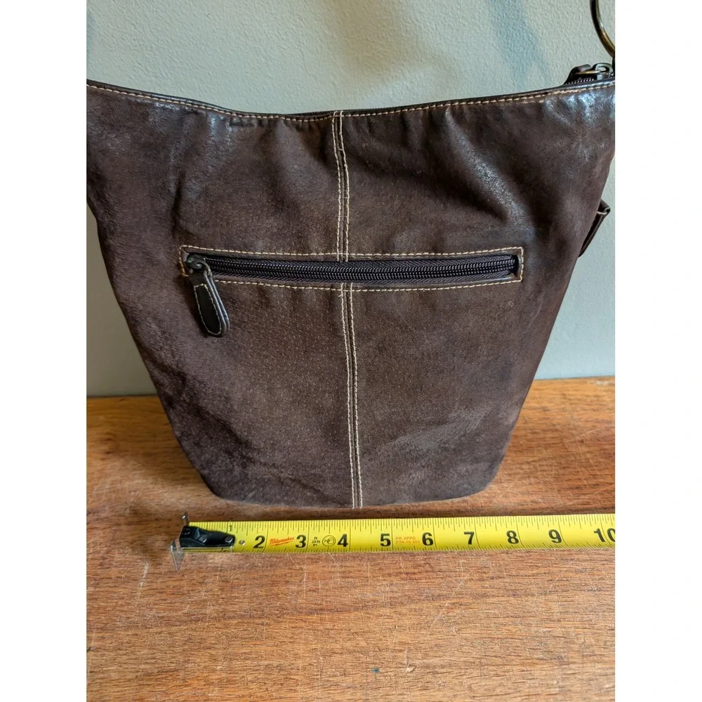 Vintage Y2K St Johns Bay Brown Suede Shoulder Bag Leather Trim Hobo Purse